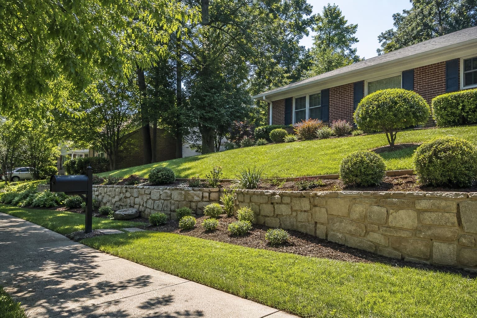 Retaining wall in a Charlotte Metro suburban yard