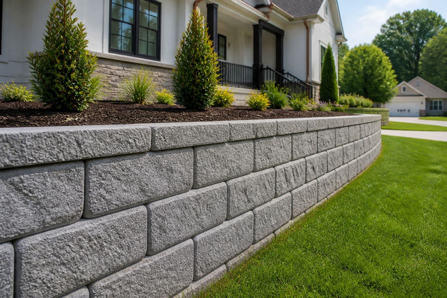 Modern residential retaining wall installation